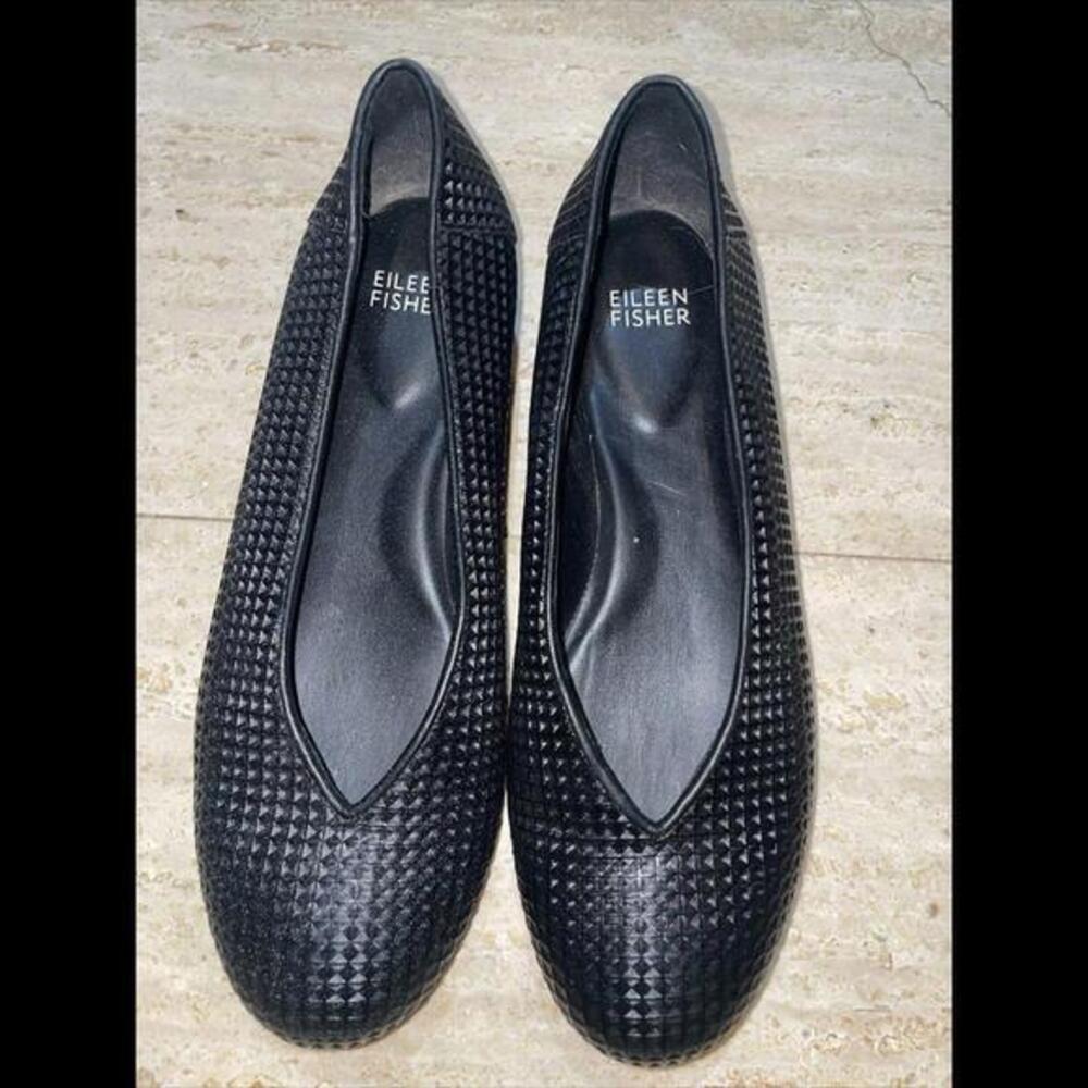 Eileen‎ Fisher Black Heaven Textured Leather Wedge Ballet Flats 7.5